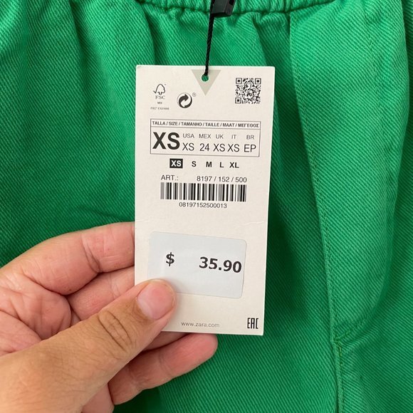 Zara Solid Green High Waist Elastic Shorts Size: XS - Picture 8 of 9